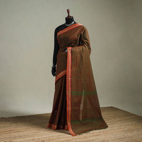 Brown - Kanchipuram Buti Cotton Saree with Border 22