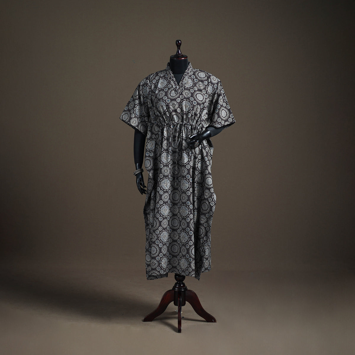 Ajrakh Hand Block Print Natural Dyed Cotton Long Kaftan 08