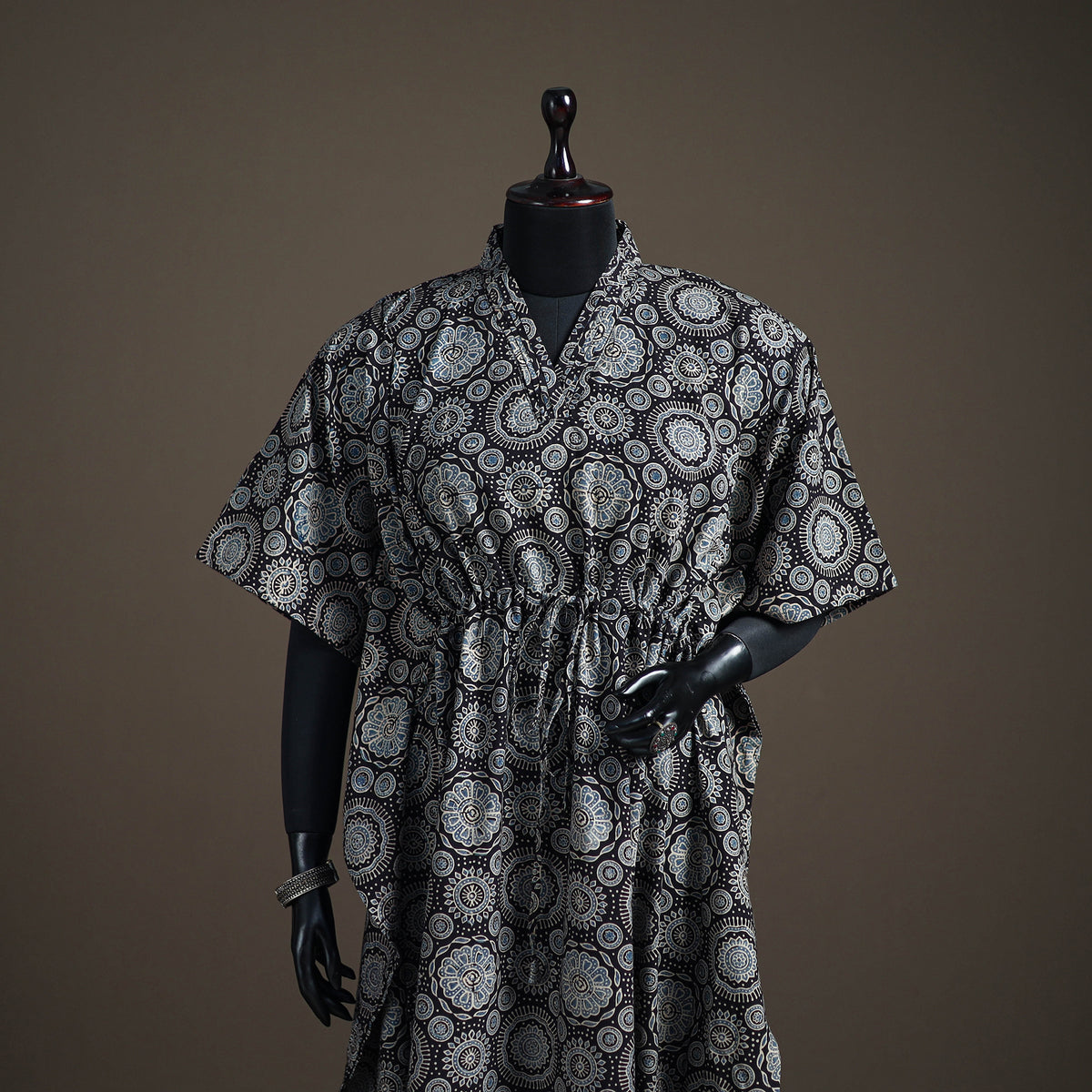 Ajrakh Hand Block Print Natural Dyed Cotton Long Kaftan 08