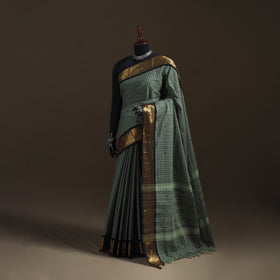 Stripes Buti Cotton Zari Border Kanchipuram Saree 05