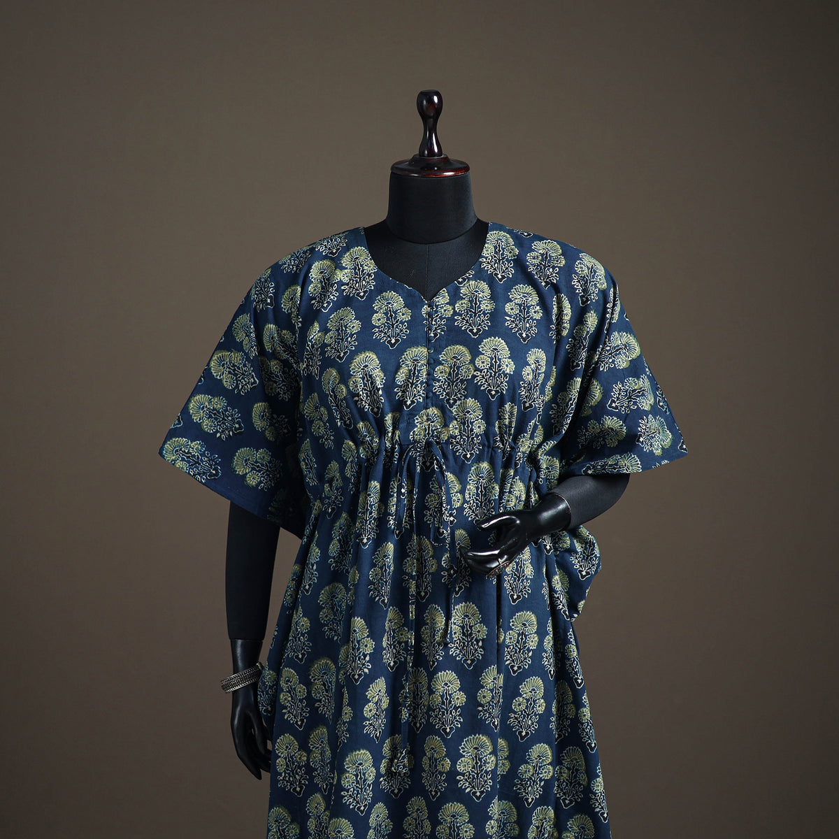 Ajrakh Hand Block Print Natural Dyed Cotton Long Kaftan 09
