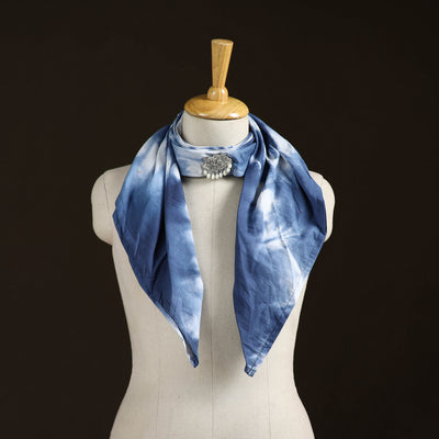Shibori Tie-Dye Cotton Brooch Scarf 02