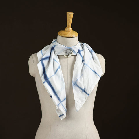 Shibori Tie-Dye Cotton Brooch Scarf 03