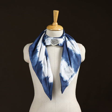 Shibori Tie-Dye Cotton Brooch Scarf 04