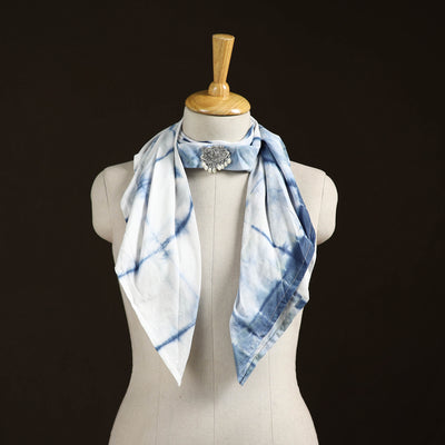 Shibori Tie-Dye Cotton Brooch Scarf 05