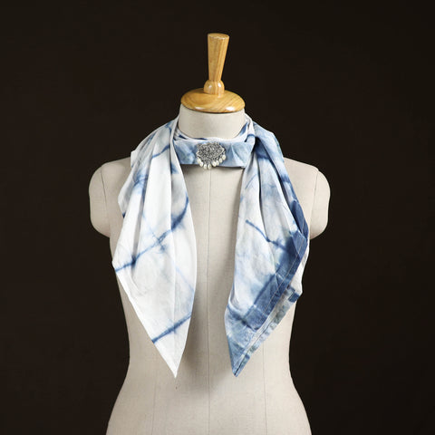 Shibori Tie-Dye Cotton Brooch Scarf 05