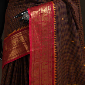 Checks Buti Cotton Zari Border Kanchipuram Saree 06