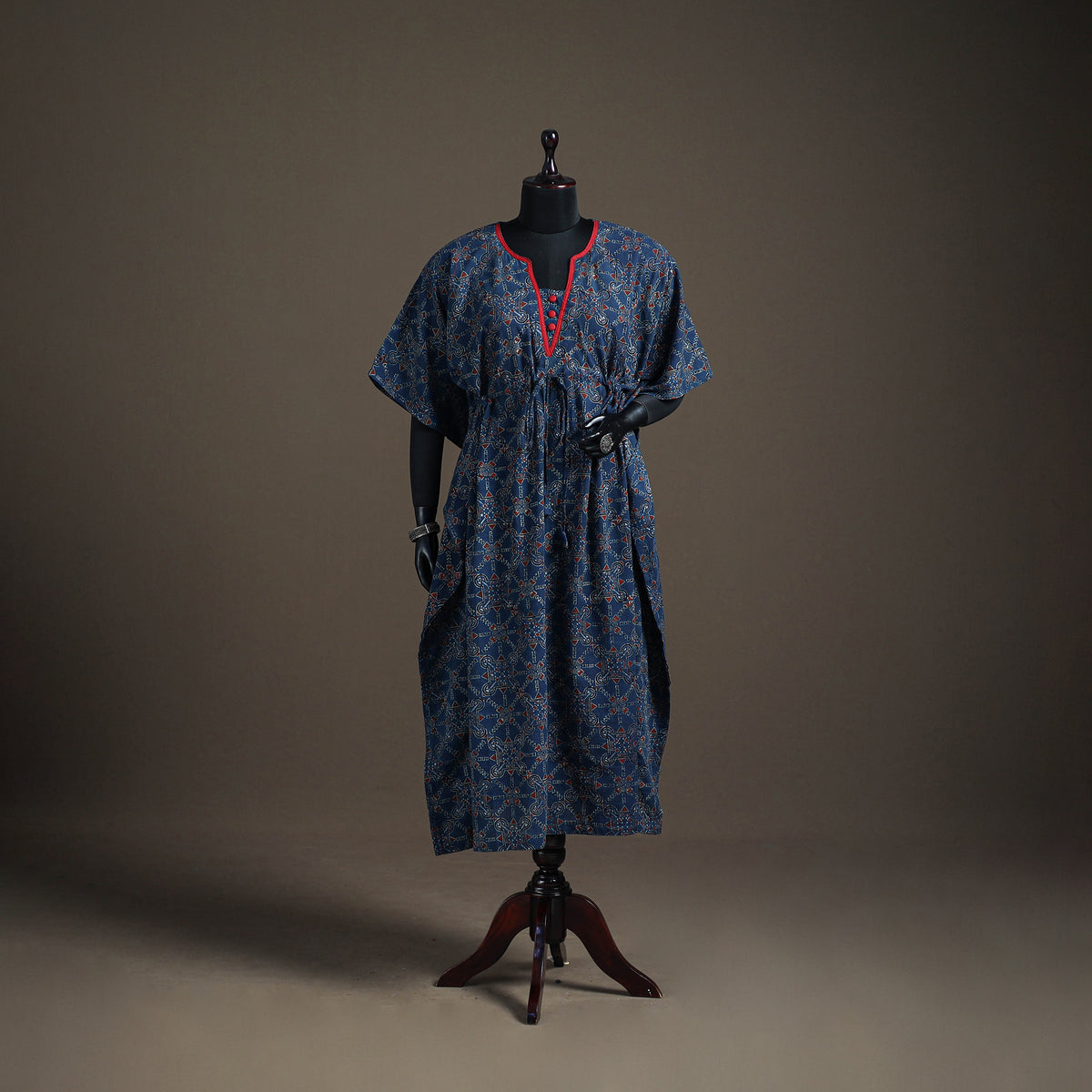 Ajrakh Hand Block Print Natural Dyed Cotton Long Kaftan 11