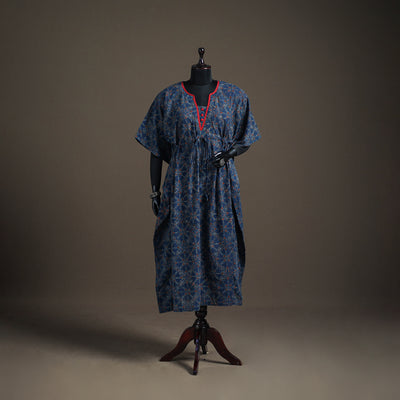 Ajrakh Hand Block Print Natural Dyed Cotton Long Kaftan 11