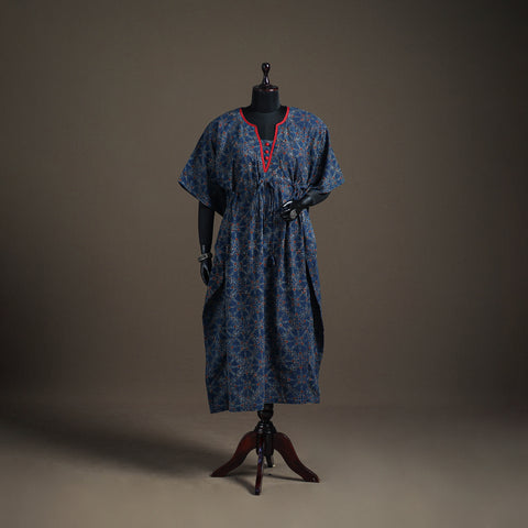 Ajrakh hand block print natural dyed cotton long kaftan 11