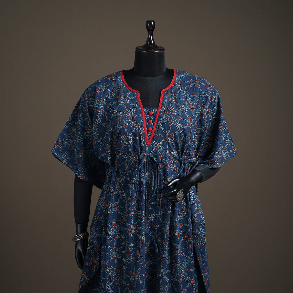 Ajrakh Hand Block Print Natural Dyed Cotton Long Kaftan 11