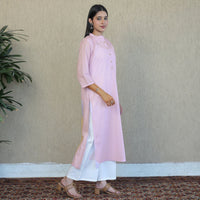 Light Purple - Mulmalai Cotton Plain Dyed Straight Kurta