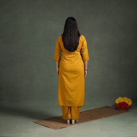 Plain Banana Fiber Soft Cotton Bead Work Straight Kurta with Palazzo Set for women 05