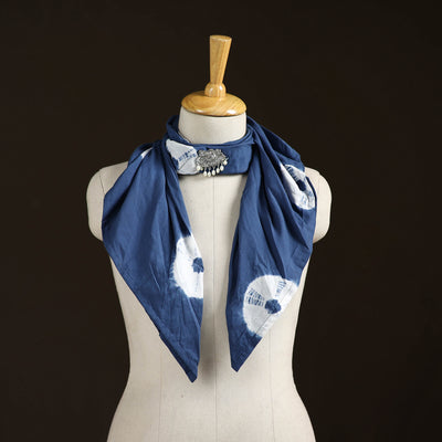 Shibori Tie-Dye Cotton Brooch Scarf 08