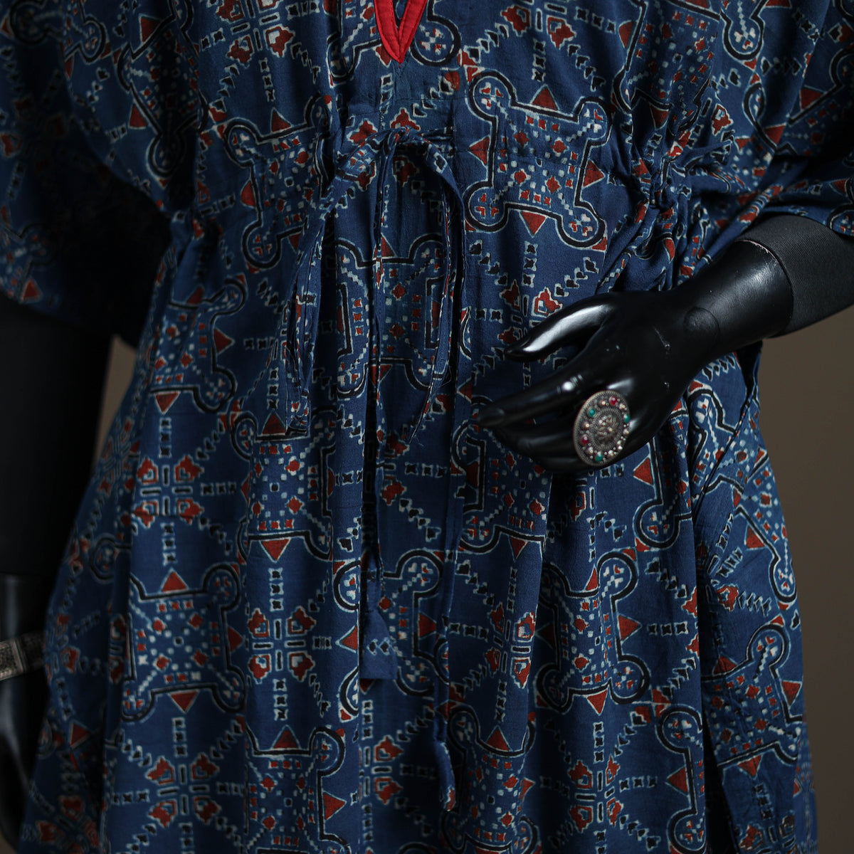 Ajrakh Hand Block Print Natural Dyed Cotton Long Kaftan 11
