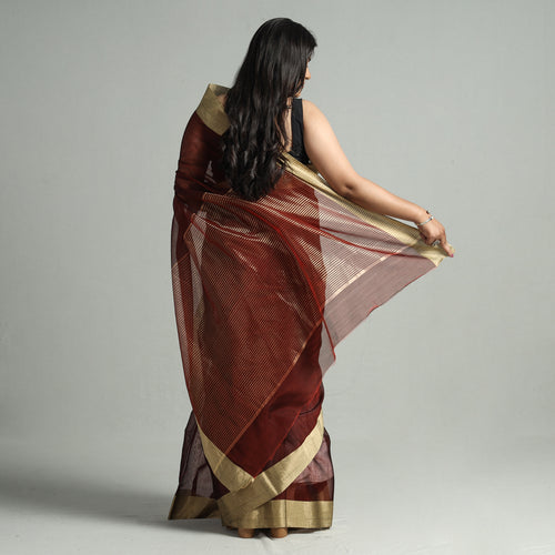 Maroon - Traditional Chanderi Silk Cotton Handloom Saree with Zari Border 52