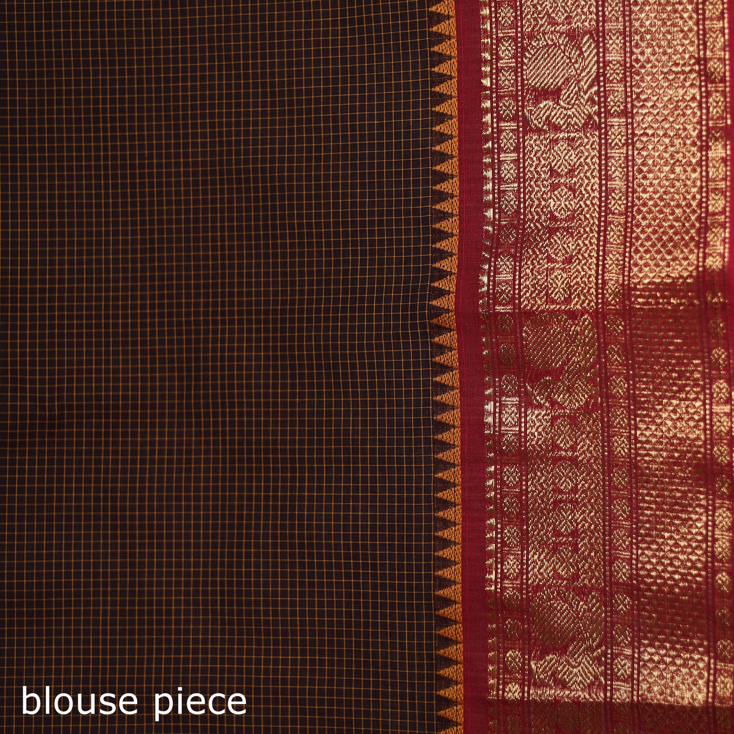 Checks Buti Cotton Zari Border Kanchipuram Saree 06