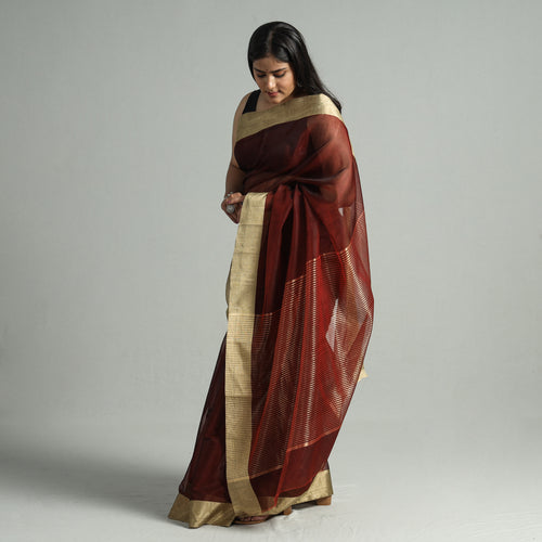 Maroon - Traditional Chanderi Silk Cotton Handloom Saree with Zari Border 52