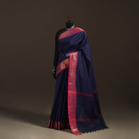 Blue - Stripes Buti Cotton Zari Border Kanchipuram Saree 07