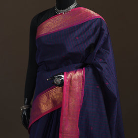 Stripes Buti Cotton Zari Border Kanchipuram Saree 07