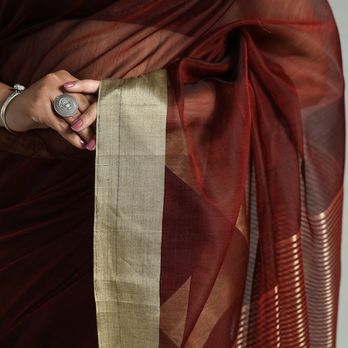 Maroon - Traditional Chanderi Silk Cotton Handloom Saree with Zari Border 52