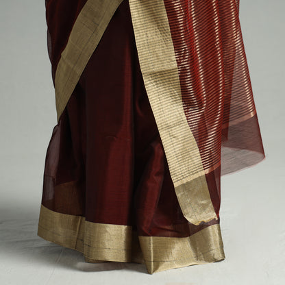 Maroon - Traditional Chanderi Silk Cotton Handloom Saree with Zari Border 52
