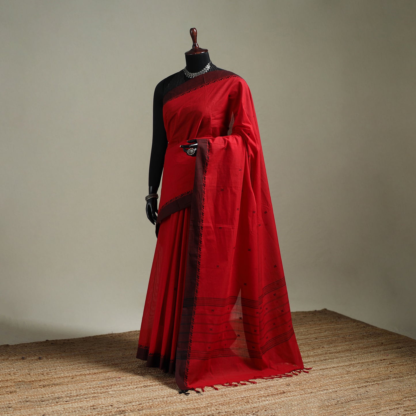 Red - Kanchipuram Buti Cotton Saree with Border 26