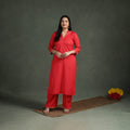 Plain Banana Fiber Soft Cotton Bead Work Straight Kurta with Palazzo Set for women 03