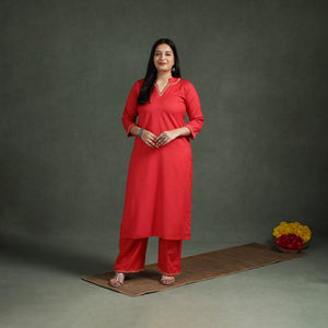 Plain Banana Fiber Soft Cotton Bead Work Straight Kurta with Palazzo Set for women 03