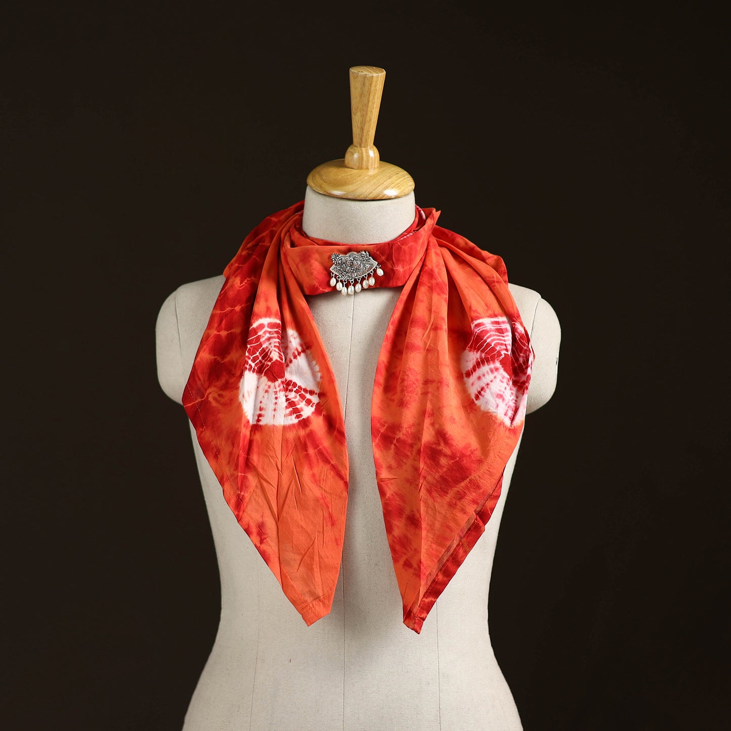 Shibori Tie-Dye Cotton Brooch Scarf 13