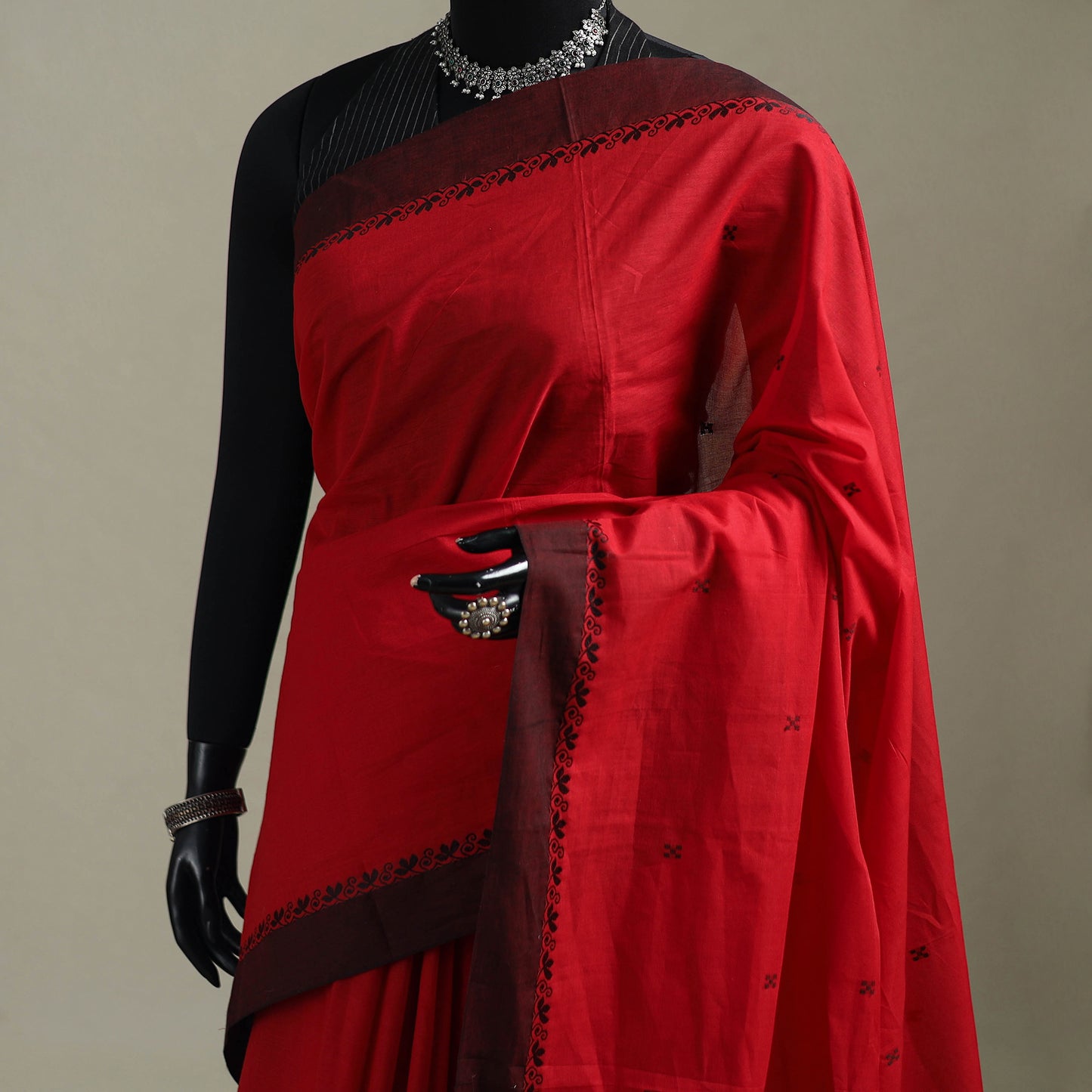 Red - Kanchipuram Buti Cotton Saree with Border 26
