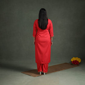 Plain Banana Fiber Soft Cotton Bead Work Straight Kurta with Palazzo Set for women 03
