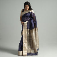 Blue - Traditional Mulberry Silk Handloom Saree with Tassels 53