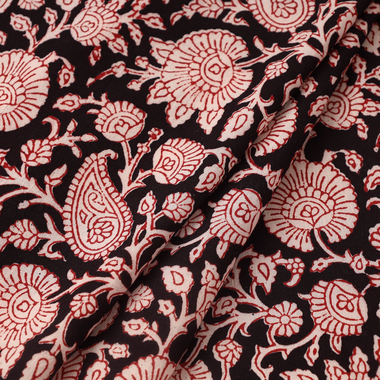 Red Bagh Hand Block Print Natural Dyed Cotton Fabric