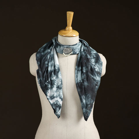 Shibori Tie-Dye Cotton Brooch Scarf 15