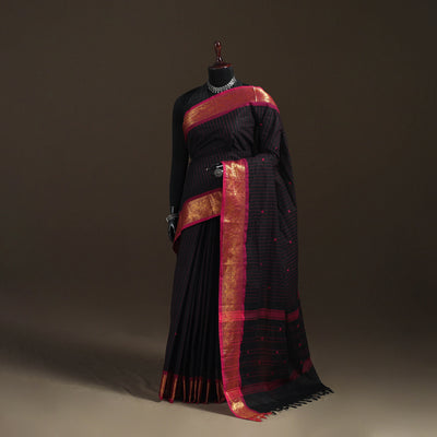 Stripes Buti Cotton Zari Border Kanchipuram Saree 09