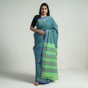 Green - Mangalagiri Godavari Muttulu Stripe Handloom Cotton Saree