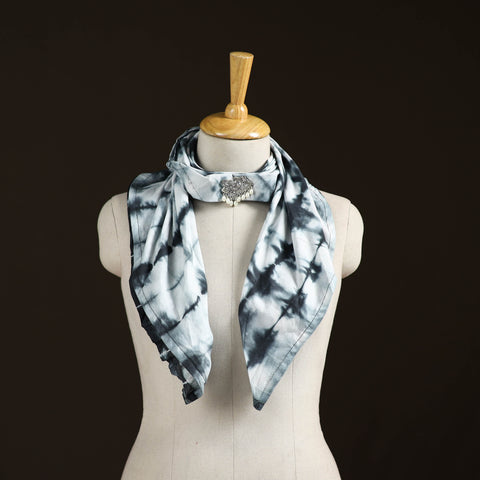 Shibori Tie-Dye Cotton Brooch Scarf 19