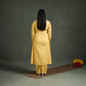 Plain Banana Fiber Soft Cotton Bead Work A-Line Kurta with Palazzo Set for women 07