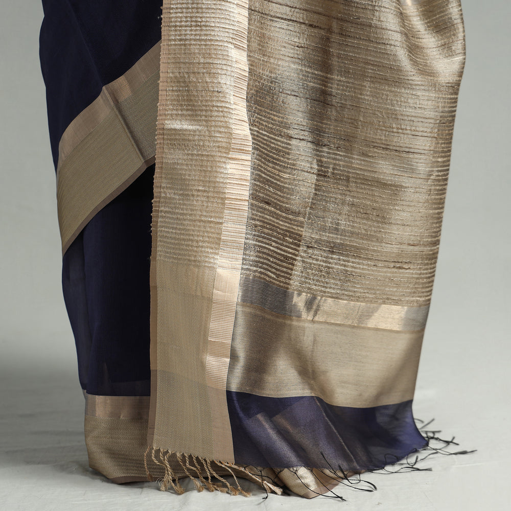 Blue - Traditional Mulberry Silk Handloom Saree with Tassels 53