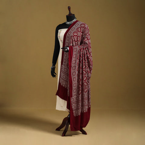 Maroon - kutch printed rayon dupatta 01 - handcrafted
