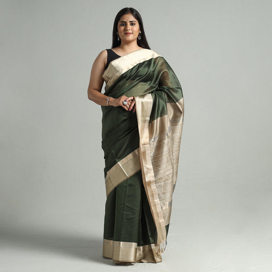 Green - Traditional Mulberry Silk Handloom Saree with Tassels 54