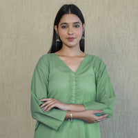 Forest Green - Mulmalai Cotton Plain Dyed A-Line Kurta