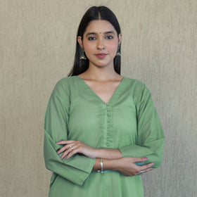 Forest Green - Mulmalai Cotton Plain Dyed A-Line Kurta
