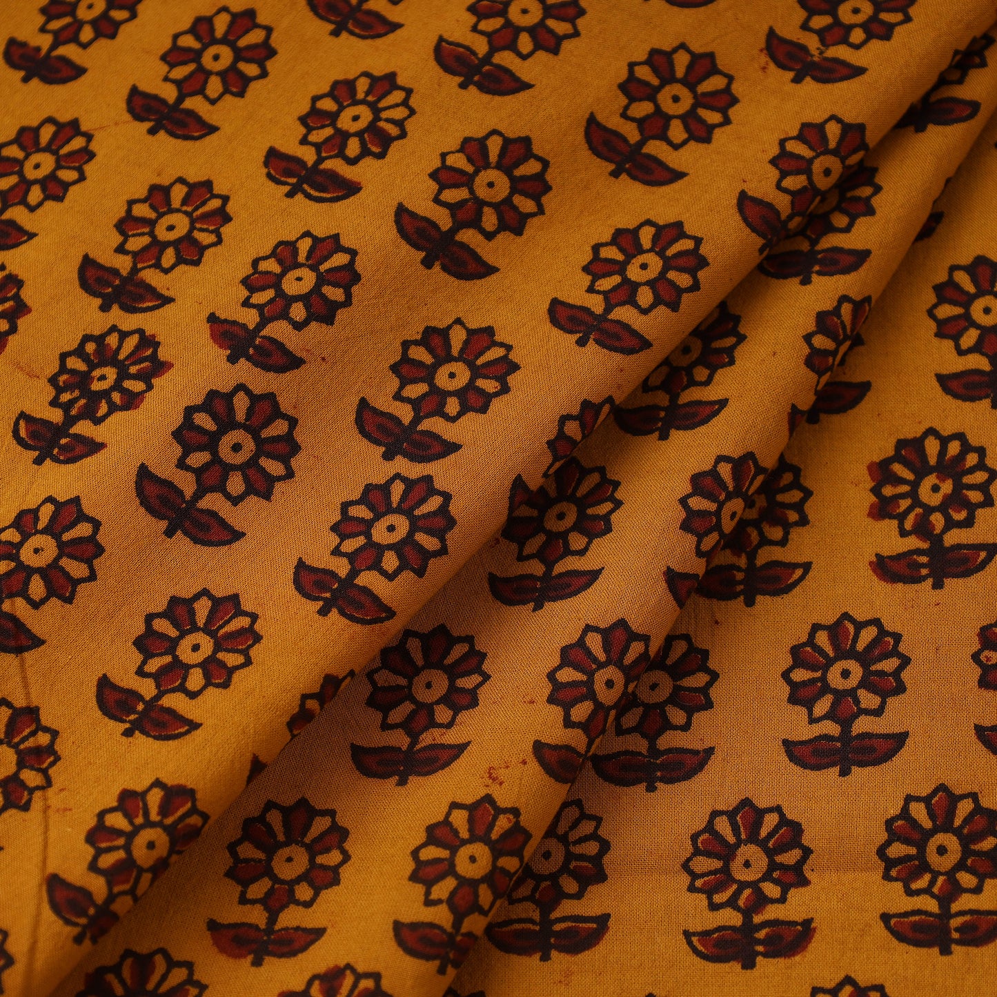 Orange Bagh Hand Block Print Natural Dyed Cotton Fabric