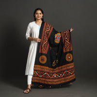 Black - Mirror Work Printed Cotton Kutch Embroidery Dupatta 03