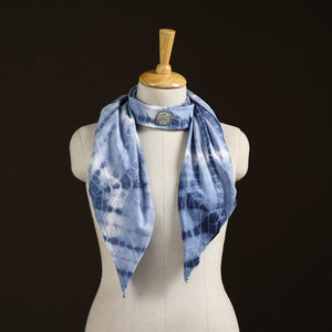 Blue - Shibori Tie-Dye Cotton Brooch Scarf 24
