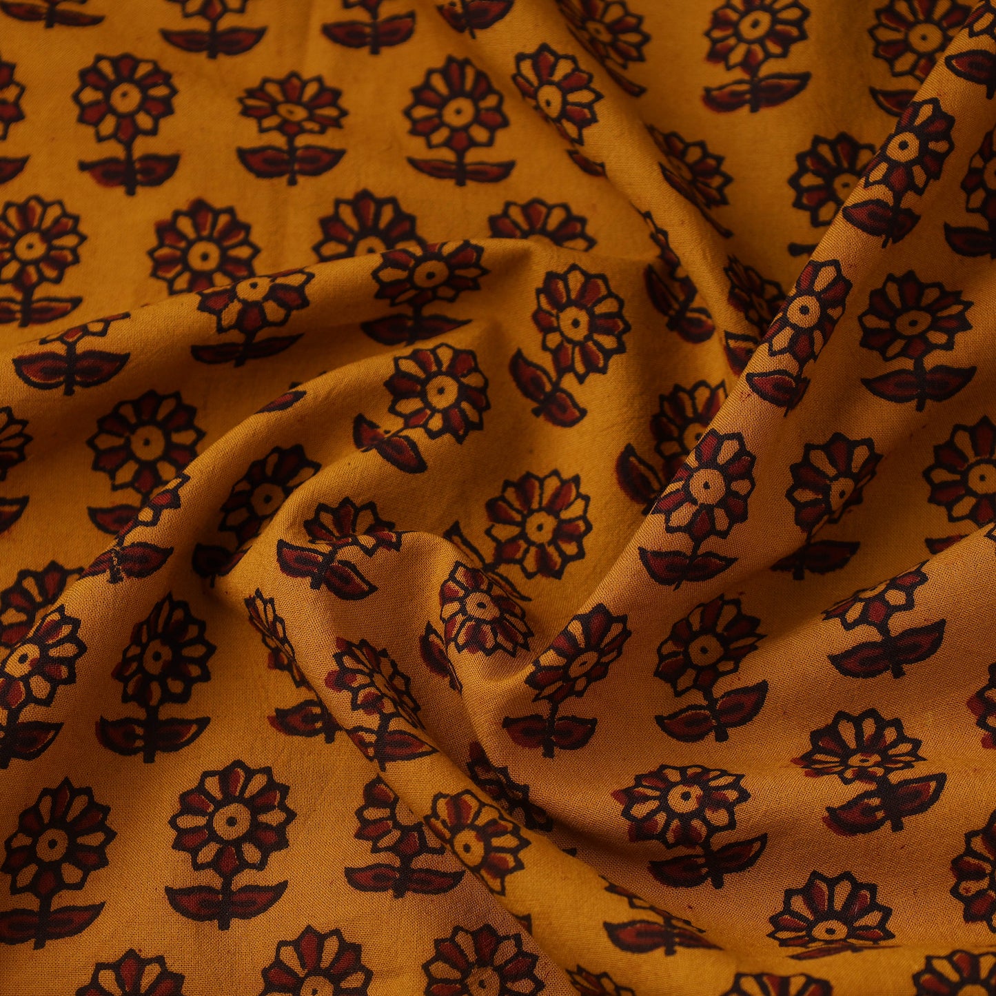 Orange Bagh Hand Block Print Natural Dyed Cotton Fabric