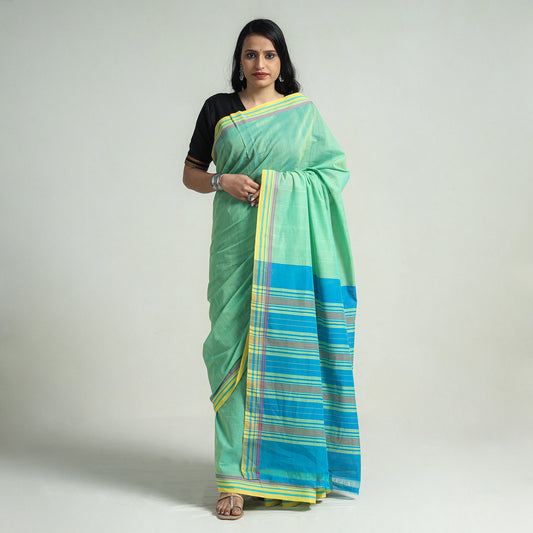 Green - Mangalagiri Godavari Muttulu Stripe Handloom Cotton Saree