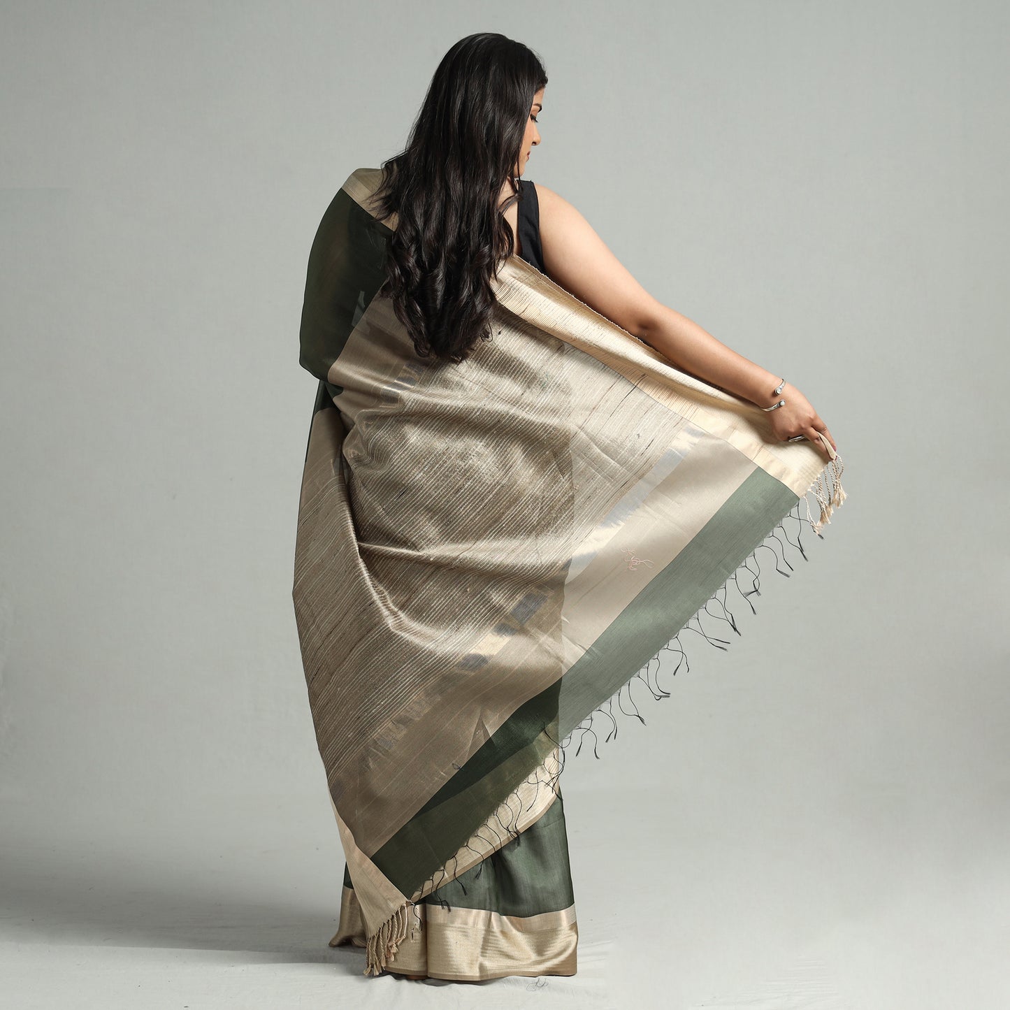 Green - Traditional Mulberry Silk Handloom Saree with Tassels 54